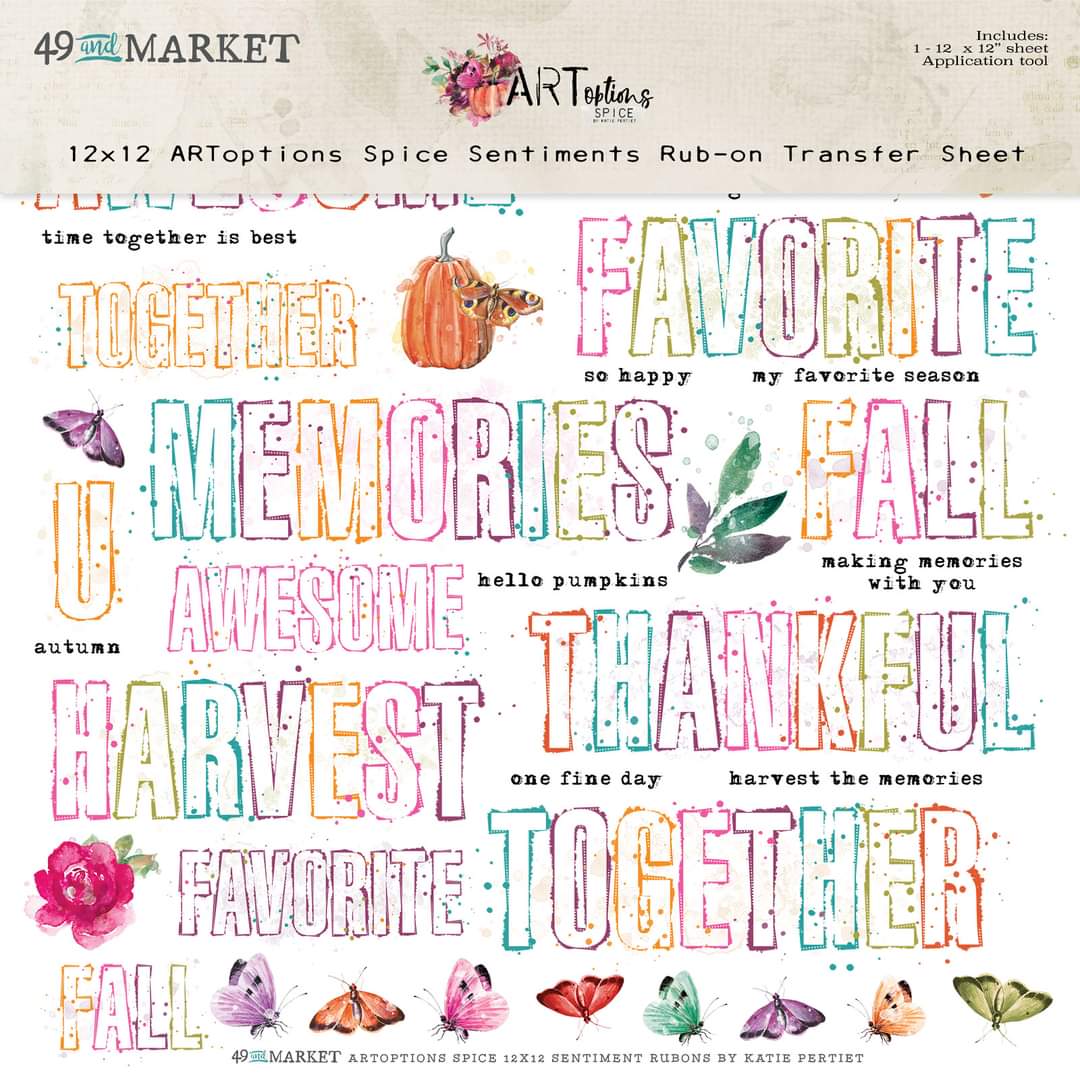 ARToptions Spice 12x12 sentiments rub on transfer sheet