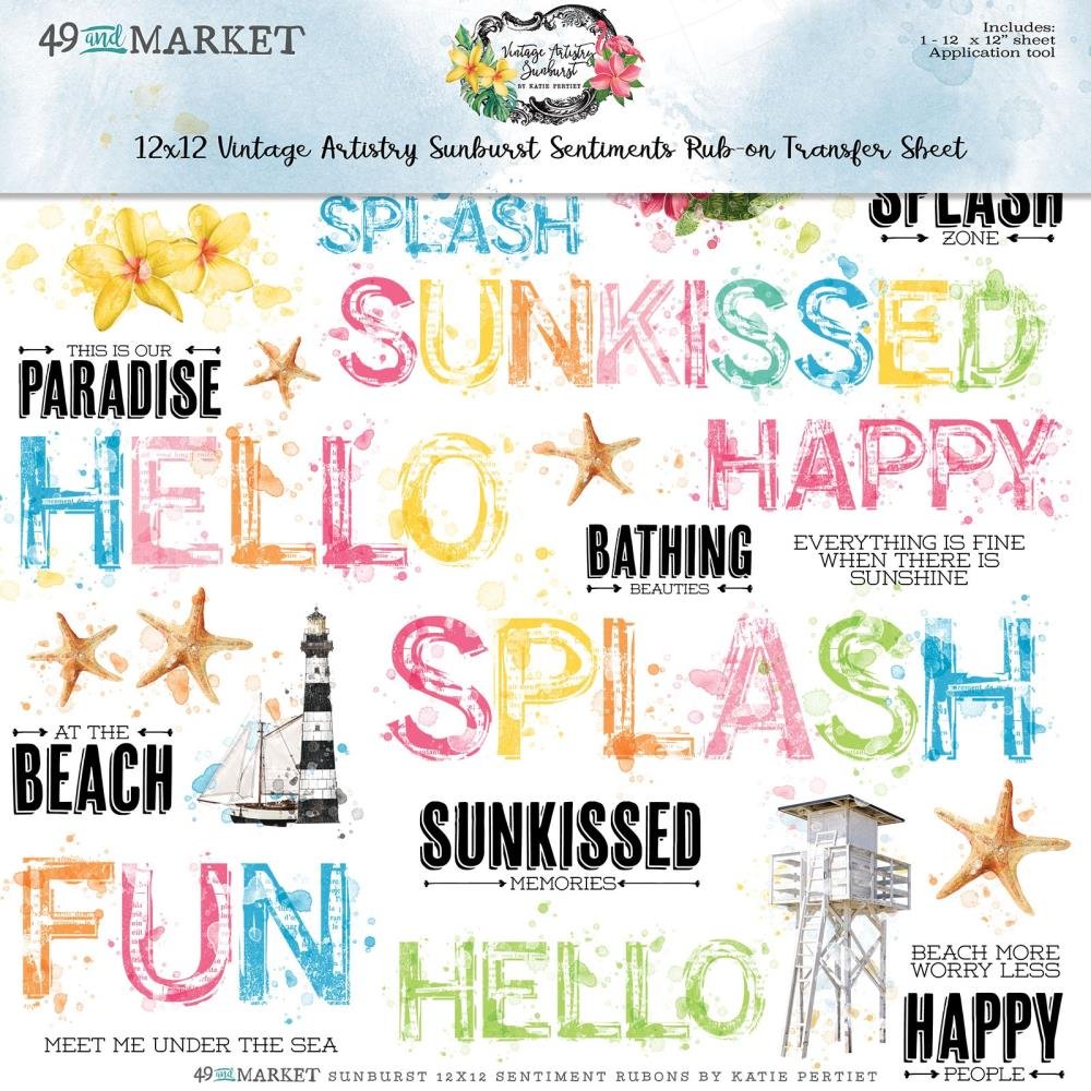 *PRE-ORDER* 49 & MARKET VINTAGE ARTISTRY SUNBURST 12" X 12" RUB ONS SENTIMENTS