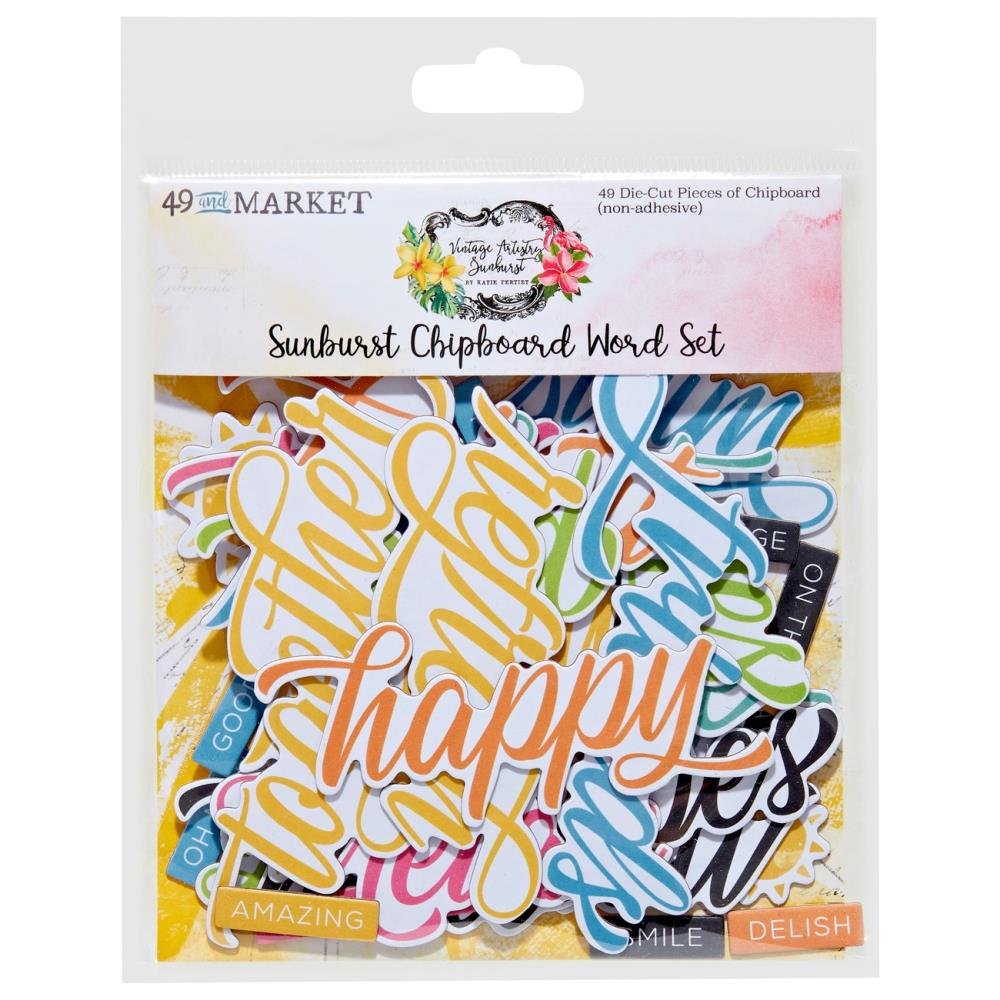 *PRE-ORDER* 49 & MARKET VINTAGE ARTISTRY SUNBURST CHIPBOARD WORDS