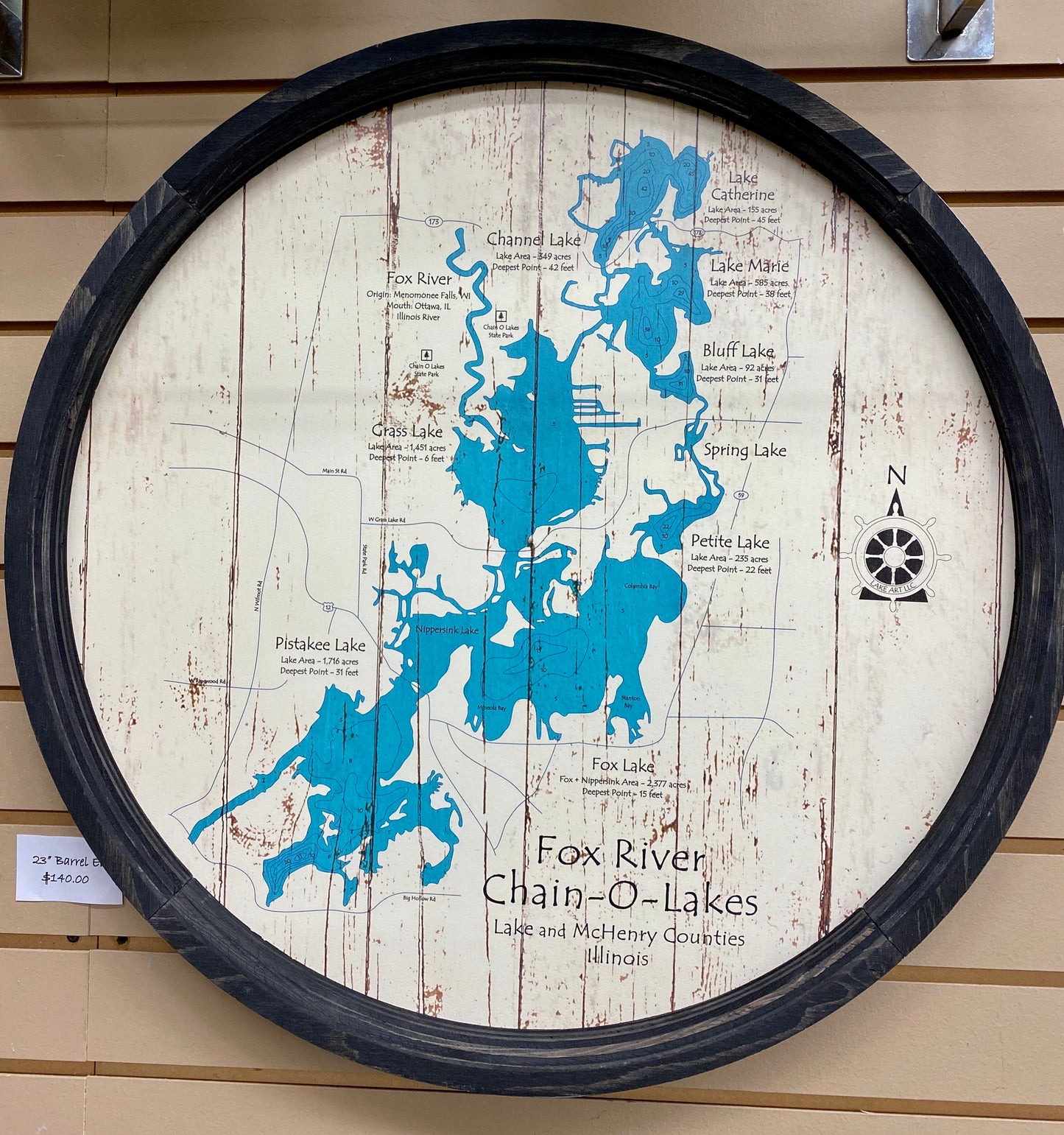 23" Barrel End Chain O' Lakes Map